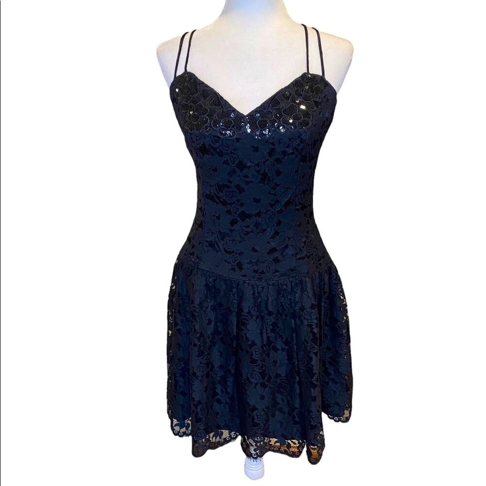 SCOTT MCCLINTOCK Black Lace Strappy‎ Mini Dress Size 10